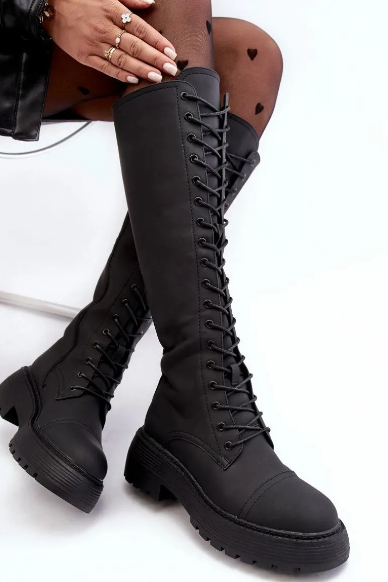 Sznurowane Ocieplane Kozaki Glany Przed Kolano Czarne Bergdis