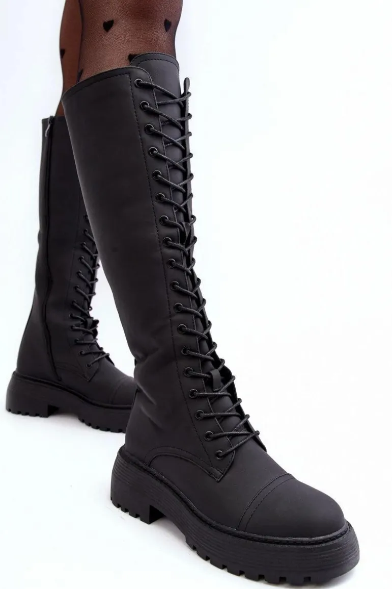Sznurowane Ocieplane Kozaki Glany Przed Kolano Czarne Bergdis