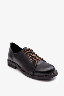 Sznurowane Skórzane Damskie Półbuty Czarne Nakera