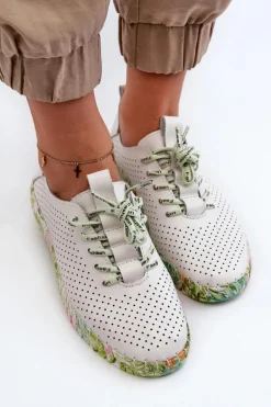 Sznurowe Półbuty Damskie Ze Skóry Naturalnej Białe Farnalea