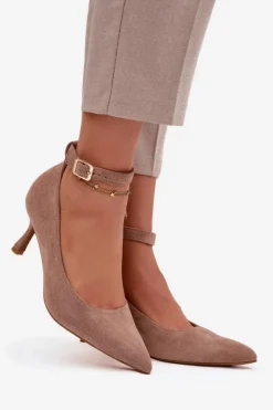 Szpilki Czółenka Z Eko Zamszu Ciemnobeżowe Devoria