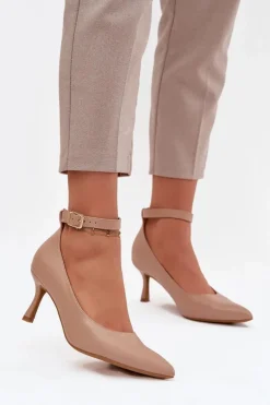 Szpilki Czółenka Z Paskiem Ciemnobeżowe Perrine