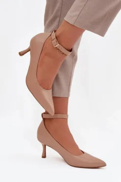 Szpilki Czółenka Z Paskiem Ciemnobeżowe Perrine