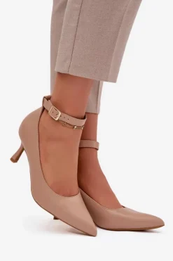 Szpilki Czółenka Z Paskiem Ciemnobeżowe Perrine