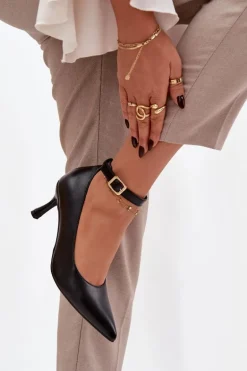 Szpilki Czółenka Z Paskiem Czarne Perrine