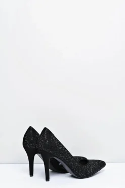 Szpilki Damskie Czarne Zamszowe Cyrkonie Asymetryczne Santee