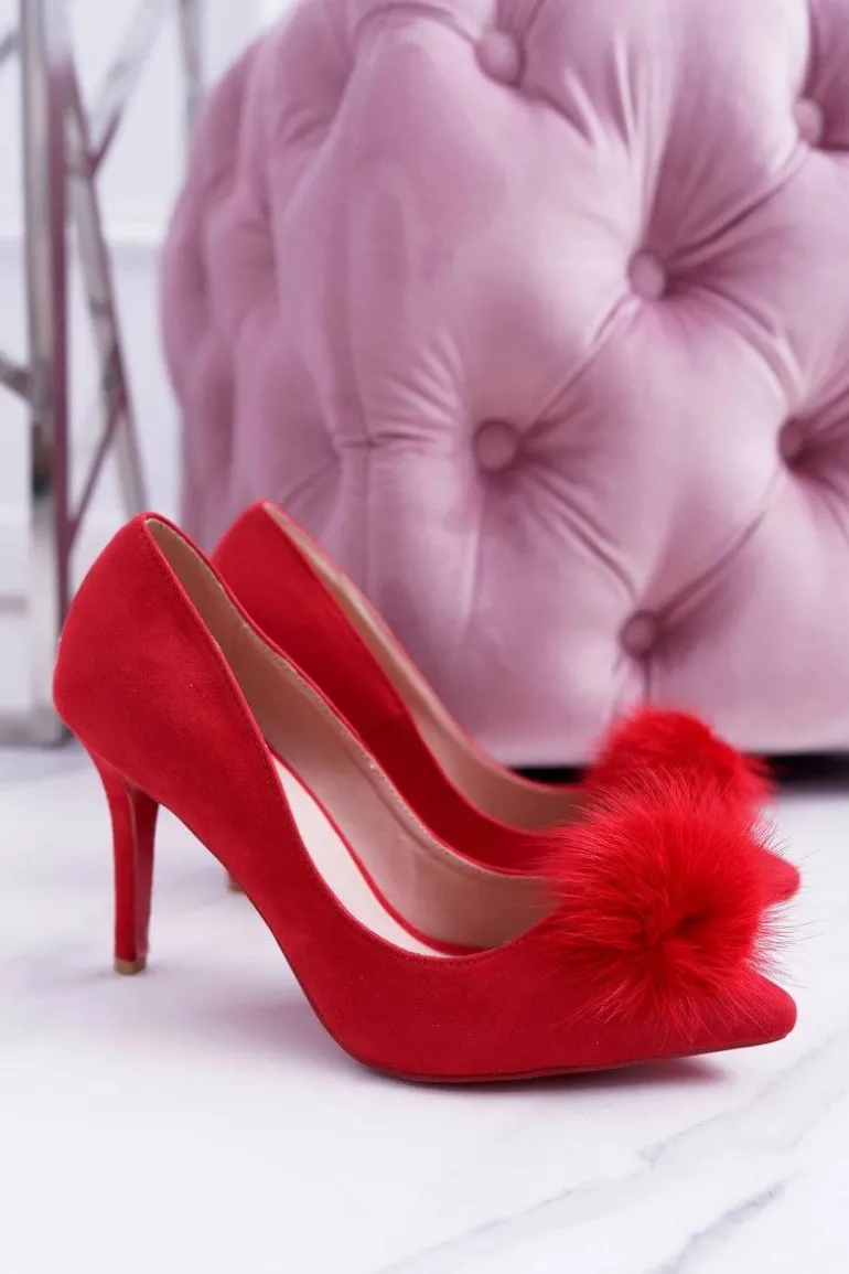 Szpilki damskie Czerwone Zamszowe Lu Boo Pompon