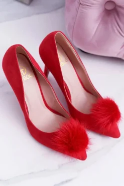 Szpilki damskie Czerwone Zamszowe Lu Boo Pompon