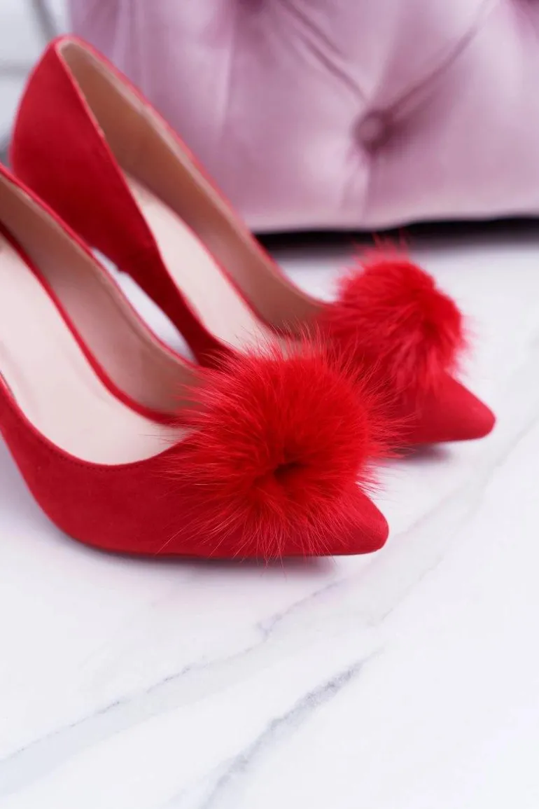 Szpilki damskie Czerwone Zamszowe Lu Boo Pompon