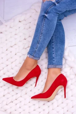 Szpilki damskie Lu Boo Zamszowe Czerwone W Szpic Fione