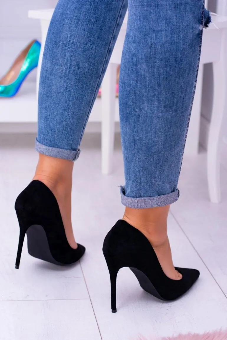 Szpilki damskie Lu Boo Zamszowe Czarne W Szpic Fione