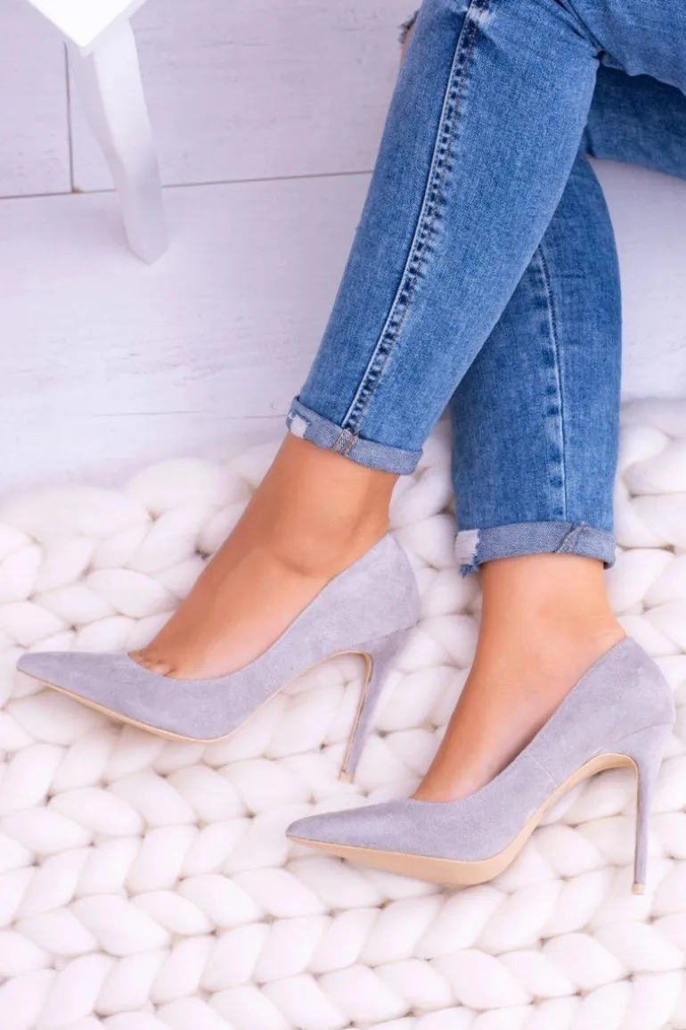 Szpilki damskie Lu Boo Zamszowe Szare W Szpic Fione