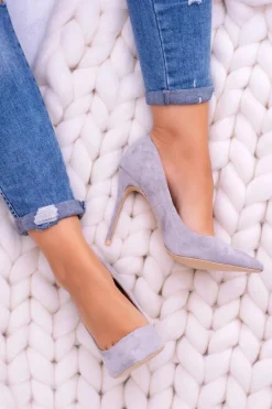 Szpilki damskie Lu Boo Zamszowe Szare W Szpic Fione