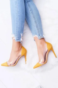 Szpilki Damskie Transparentne W Szpic Żółte Live