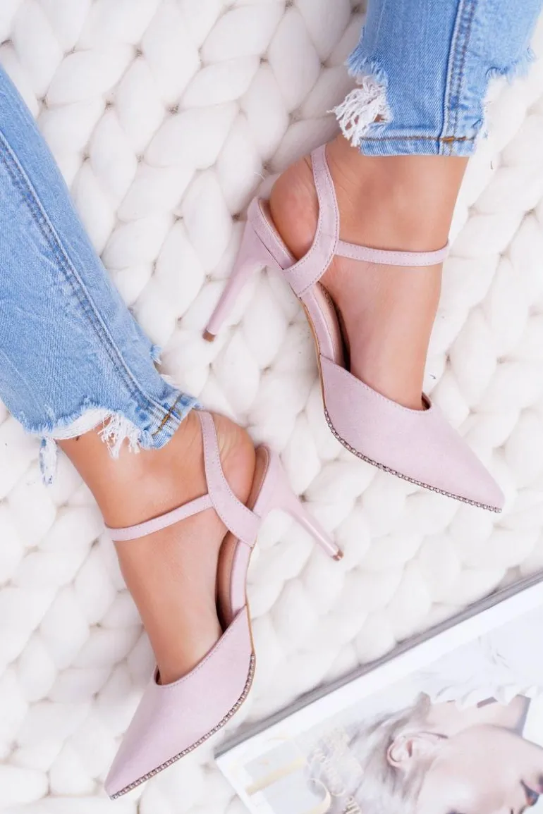 Szpilki Damskie W Szpic Lakierowany Obcas Różowe Trends