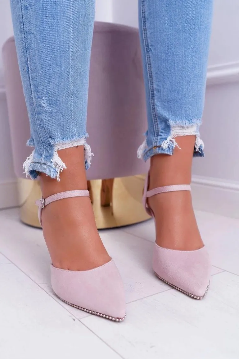 Szpilki Damskie W Szpic Lakierowany Obcas Różowe Trends