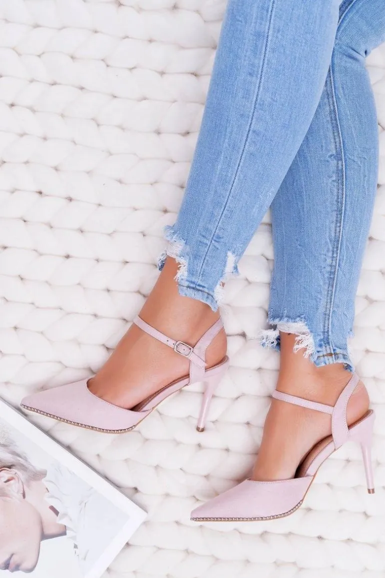 Szpilki Damskie W Szpic Lakierowany Obcas Różowe Trends