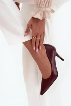 Szpilki Damskie Z Eko Skóry Bordowe Sivana