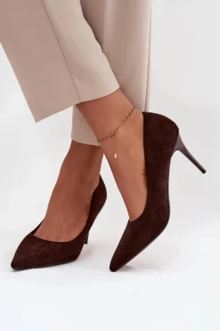 Szpilki Damskie Z Eko Zamszu Czekoladowe Elvessa