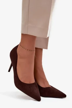 Szpilki Damskie Z Eko Zamszu Czekoladowe Elvessa