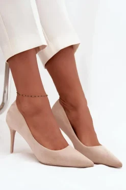 Szpilki Damskie Z Eko Zamszu Beżowe Elvessa