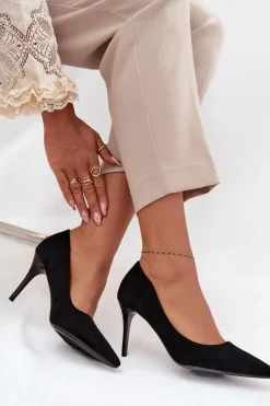 Szpilki Damskie Z Eko Zamszu Czarne Elvessa