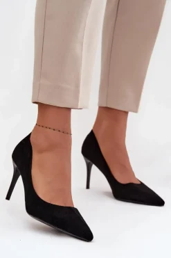 Szpilki Damskie Z Eko Zamszu Czarne Elvessa