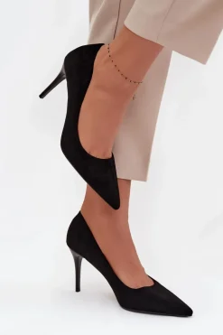 Szpilki Damskie Z Eko Zamszu Czarne Elvessa