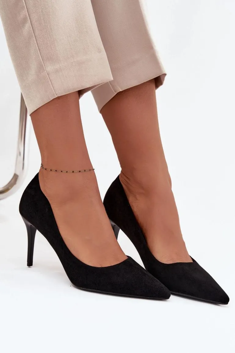 Szpilki Damskie Z Eko Zamszu Czarne Elvessa