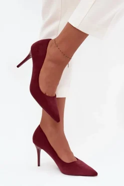 Szpilki Damskie Z Eko Zamszu Bordowe Elvessa