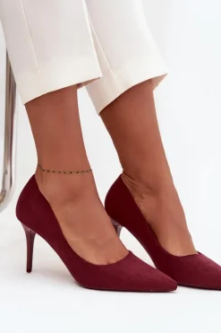 Szpilki Damskie Z Eko Zamszu Bordowe Elvessa