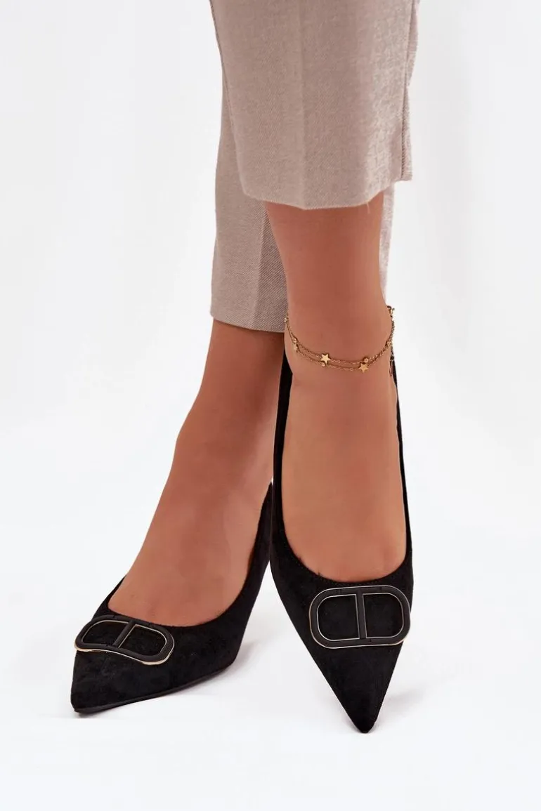 Szpilki Damskie Z Ozdobnym Detalem Czarne Amelora