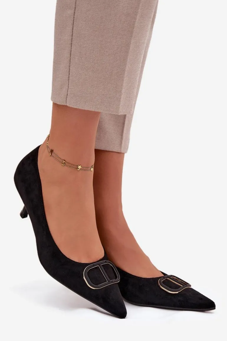 Szpilki Damskie Z Ozdobnym Detalem Czarne Amelora