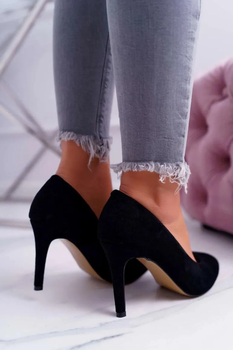 Szpilki Damskie Zamszowe W Szpic Czarne Kiss Me