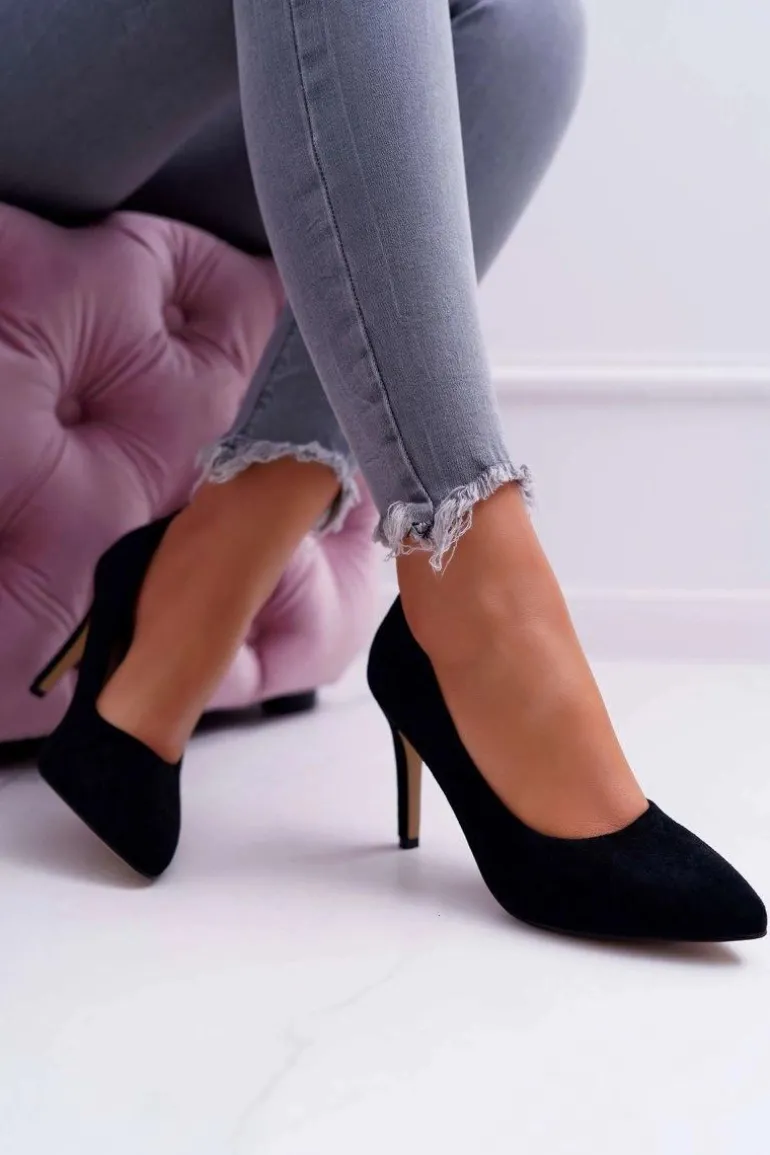 Szpilki Damskie Zamszowe W Szpic Czarne Kiss Me