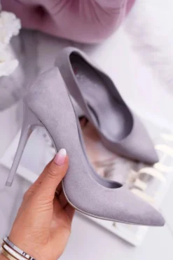 Szpilki Damskie Zamszowe Szare Yanna