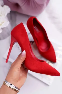 Szpilki Damskie Zamszowe Czerwone Yanna