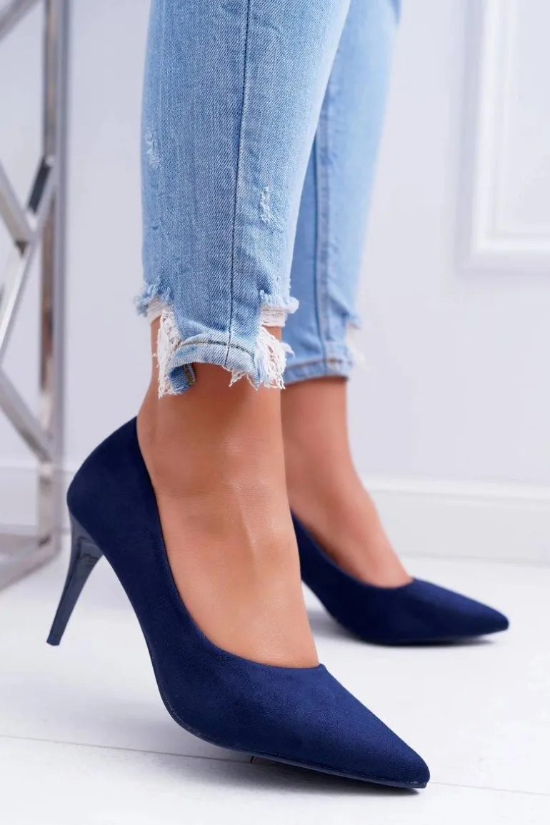 Szpilki Damskie Zamszowe W Szpic Granatowe Cream