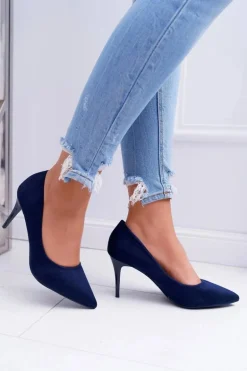 Szpilki Damskie Zamszowe W Szpic Granatowe Cream