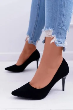 Szpilki Damskie Zamszowe W Szpic Czarne Cream