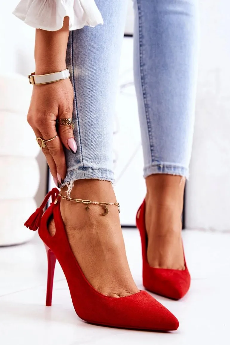 Szpilki Damskie Zamszowe W Szpic Czerwone Leven