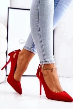 Szpilki Damskie Zamszowe W Szpic Czerwone Leven