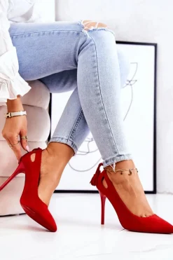 Szpilki Damskie Zamszowe W Szpic Czerwone Leven