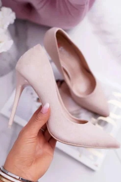 Szpilki Damskie Zamszowe Beżowe Yanna