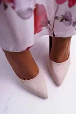 Szpilki Damskie Zamszowe Beżowe Yanna