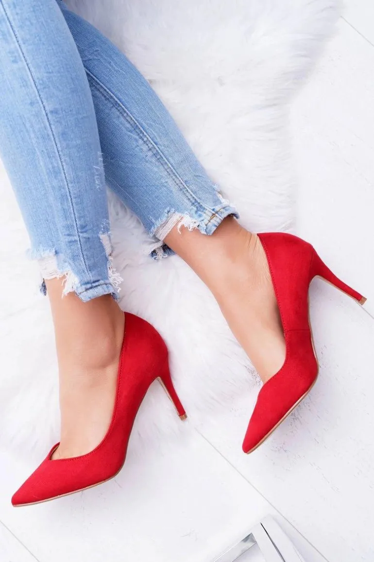 Szpilki Damskie Zamszowe W Szpic Czerwone Cream