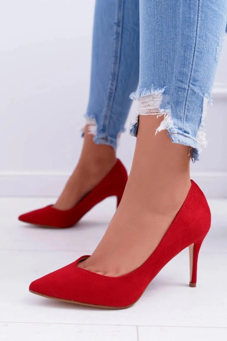 Szpilki Damskie Zamszowe W Szpic Czerwone Cream