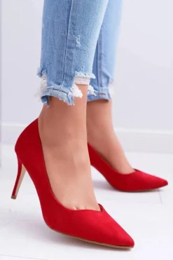 Szpilki Damskie Zamszowe W Szpic Czerwone Cream