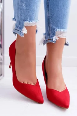 Szpilki Damskie Zamszowe W Szpic Czerwone Cream