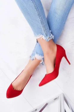 Szpilki Damskie Zamszowe W Szpic Czerwone Cream